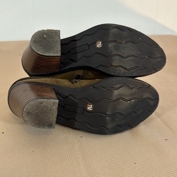 Nicole Sage Double Zipper Stacked Heel Tufted Faux Leather Ankle Boots - Picture 6 of 11